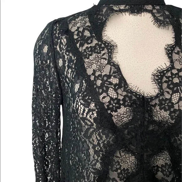 Free people black lace sheer long sleeve sz- small - Picture 4 of 5
